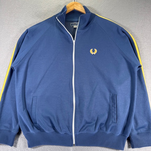 Fred Perry Sportswear Track Jacket Mens XL Blue Yellow Zip Up Coat - Picture 1 of 13